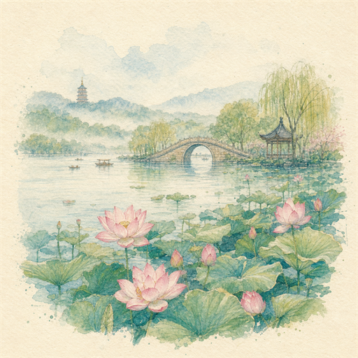 杭州城市水彩插画